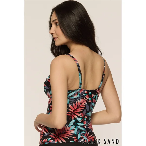 Black Sand - Haut de Tankini rembourré avec dos croisé Noir avec fleurs 12 Obsidian