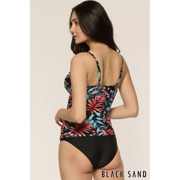 Black Sand - Haut de Tankini rembourré avec dos croisé Noir avec fleurs 14 Obsidian