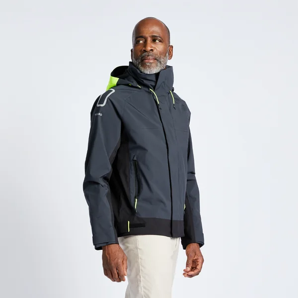 Blouson, veste imperméable de voile coupe vent sailing 500 homme gris noir