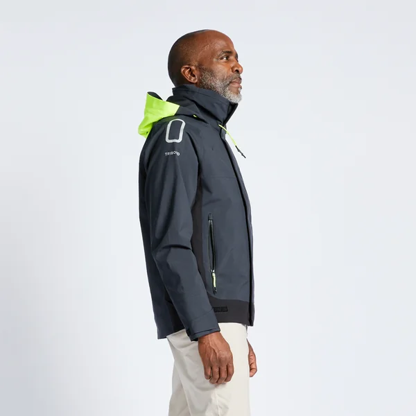 Blouson, veste imperméable de voile coupe vent sailing 500 homme gris noir