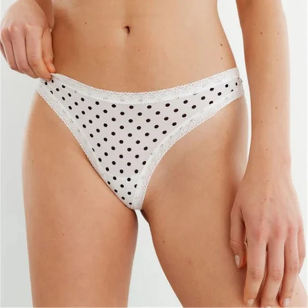 Blush - Culotte Tanga/String en microfibre avec bordure en dentelle Petit Pois X-Large
