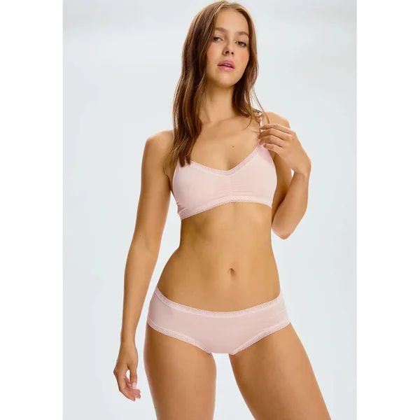 Blush - Culotte Tanga/String en microfibre avec bordure en dentelle Rose doux Medium