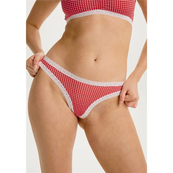 Blush - Culotte Tanga/String en microfibre avec bordure en dentelle Rubis Small