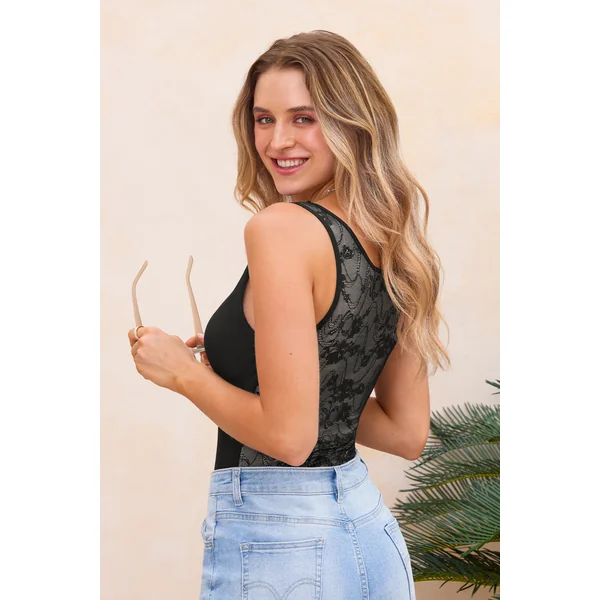 Body gainant noir fermeture à gousset