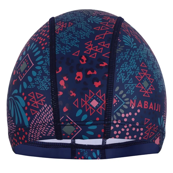 Bonnet de bain en maille enduite - tissu imprimé - taille l - canopa bleu rose