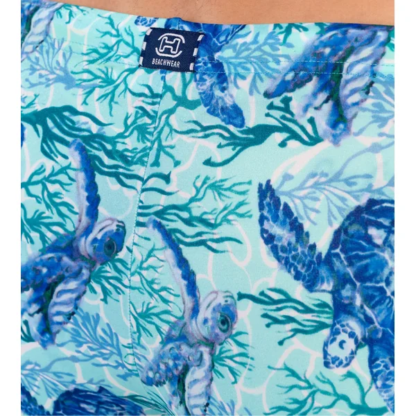 Boxer de bain imprimé tortues Tartane Bleu