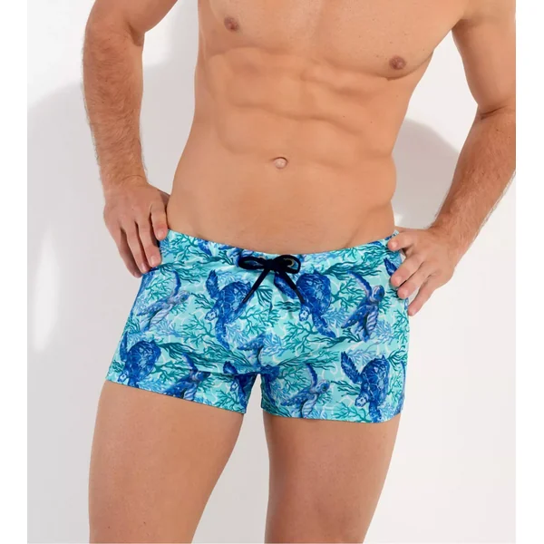 Boxer de bain imprimé tortues Tartane Bleu