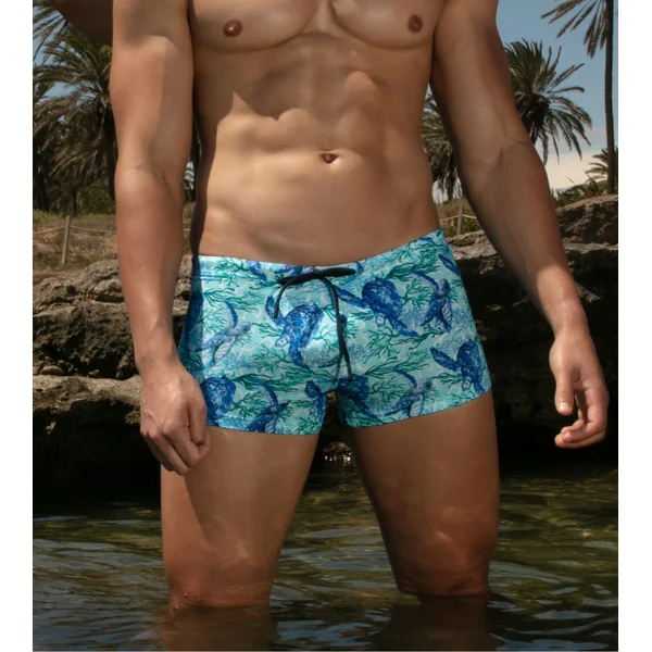 Boxer de bain imprimé tortues Tartane Bleu