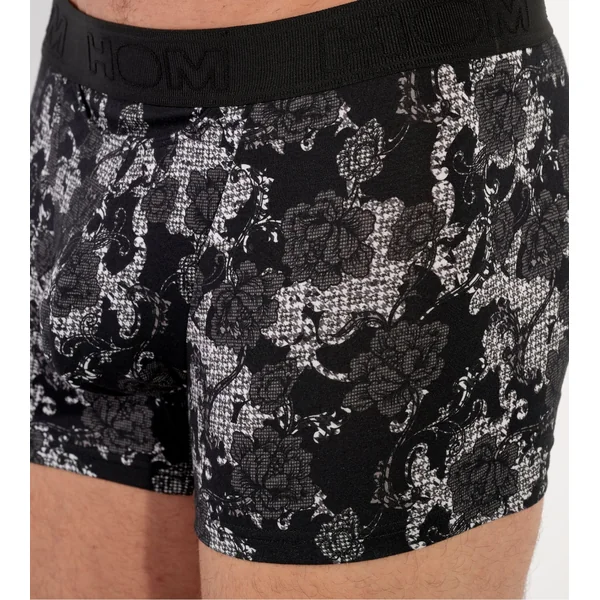 Boxer fleuri noir et blanc Fairmont avec ouverture à l'avant