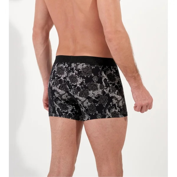 Boxer fleuri noir et blanc Fairmont avec ouverture à l'avant