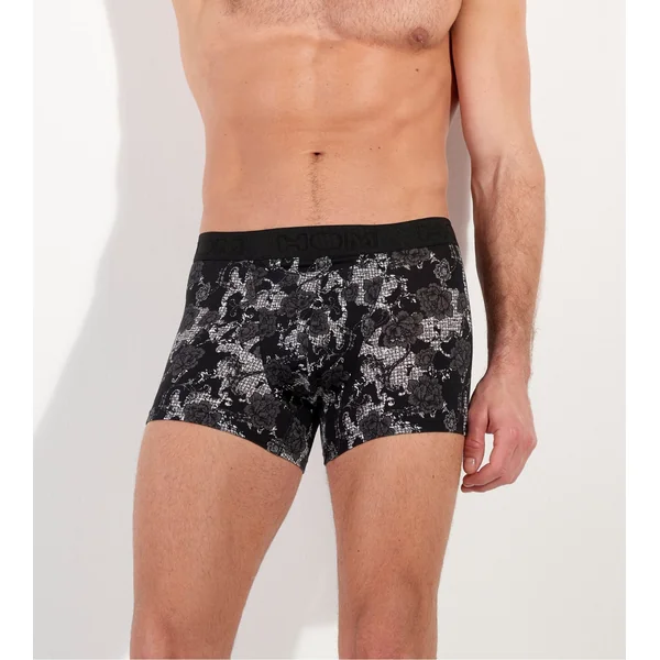 Boxer fleuri noir et blanc Fairmont avec ouverture à l'avant