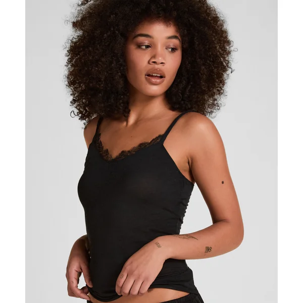 Caraco col V en dentelle ultra-doux avec cachemire - Noir