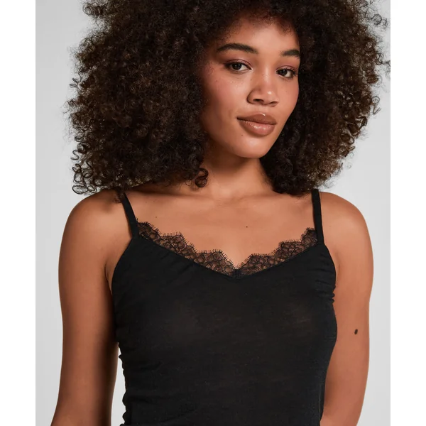 Caraco col V en dentelle ultra-doux avec cachemire - Noir