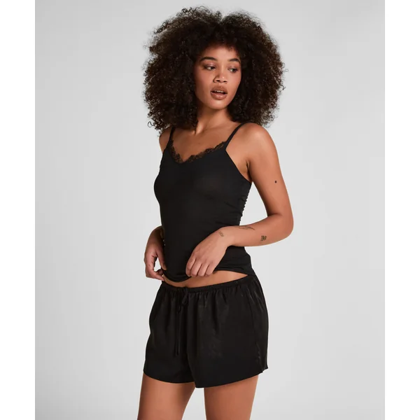 Caraco col V en dentelle ultra-doux avec cachemire - Noir