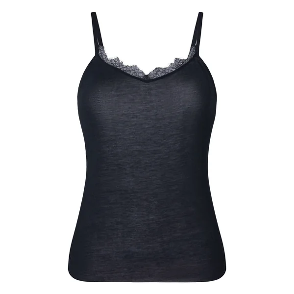 Caraco col V en dentelle ultra-doux avec cachemire - Noir