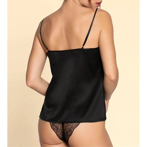 Caraco en soie noir décolleté brodé doré Sublime en Or Noir Éclat