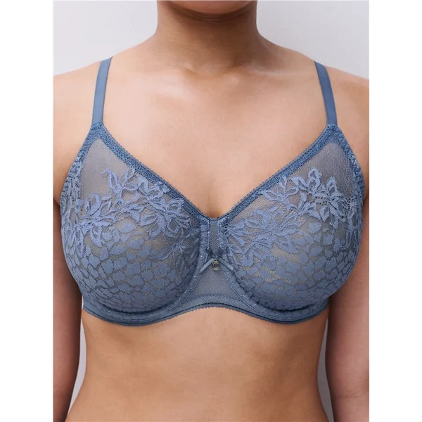 Chantelle - Soutien-gorge moulé avec armatures tout dentelle sans couture 38 (85) F Bleu Orage Maris