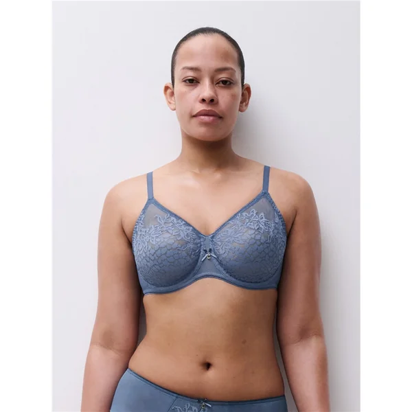 Chantelle - Soutien-gorge moulé avec armatures tout dentelle sans couture 38 (85) H Bleu Orage Maris