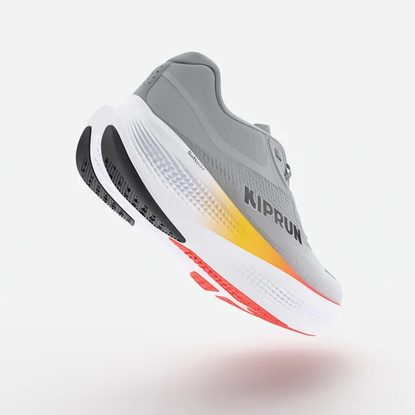 Chaussures de running route homme, Kiprun Kipride Max gris et orange