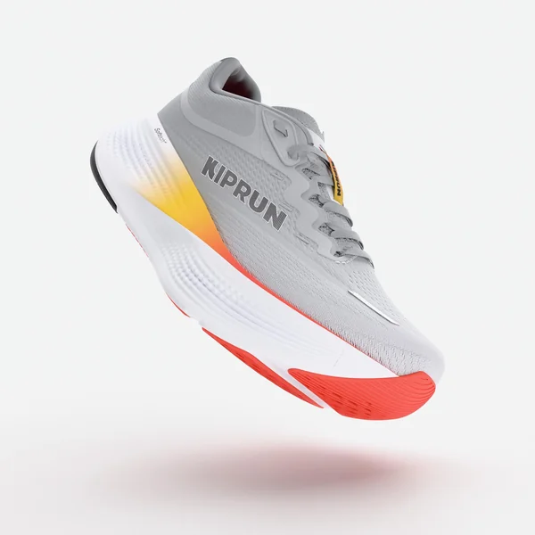 Chaussures de running route homme, Kiprun Kipride Max gris et orange