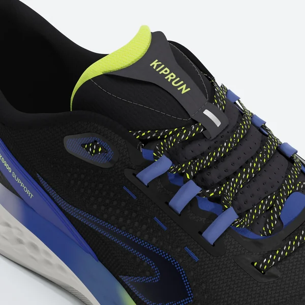 Chaussures de running route Homme - Kiprun KS900 Support, Noir bleu jaune