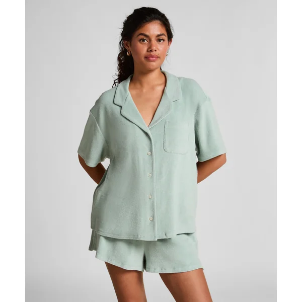 Chemise boutonnée en tissu éponge - Vert