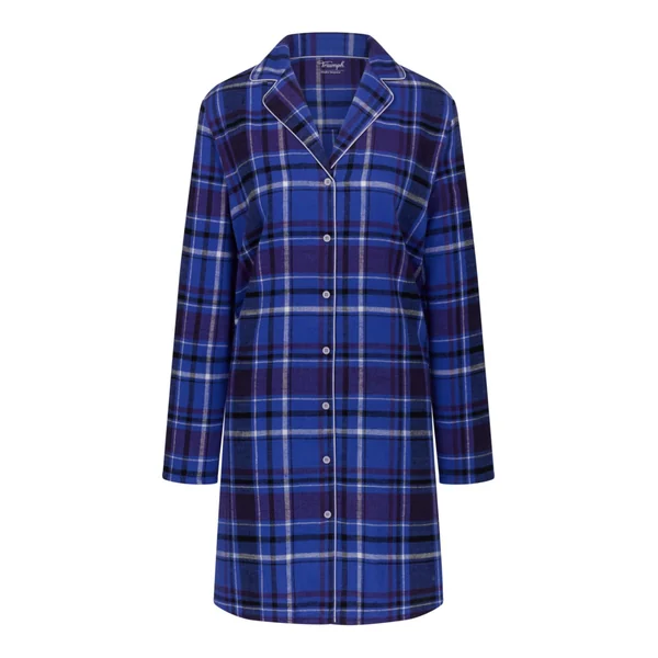 Chemise de nuit 100% coton à carreaux bleu Boyfriend