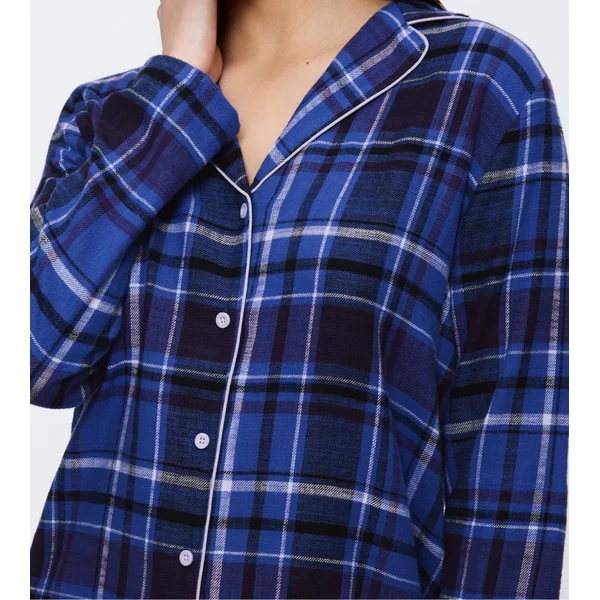 Chemise de nuit 100% coton à carreaux bleu Boyfriend