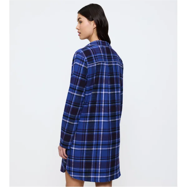 Chemise de nuit 100% coton à carreaux bleu Boyfriend