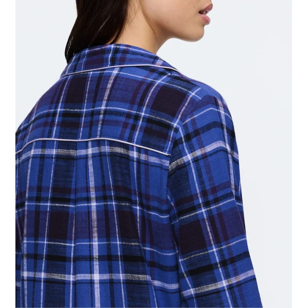 Chemise de nuit 100% coton à carreaux bleu Boyfriend