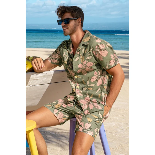Chemise florale manches courtes à boutons