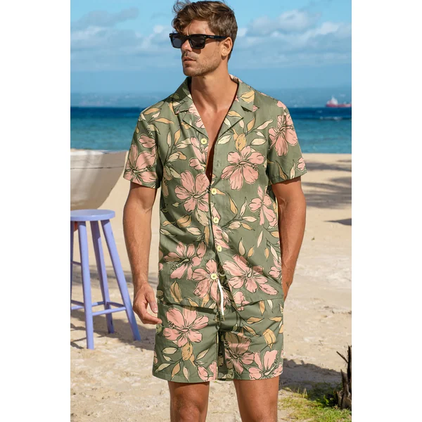 Chemise florale manches courtes à boutons