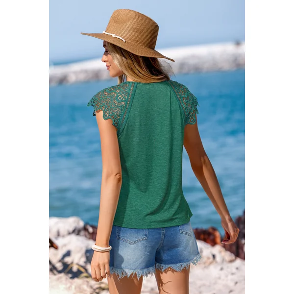 Chemise vert garniture à dentelles