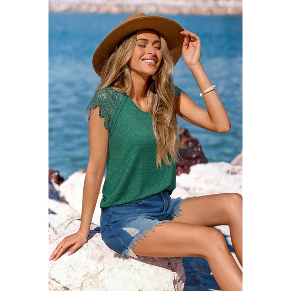 Chemise vert garniture à dentelles