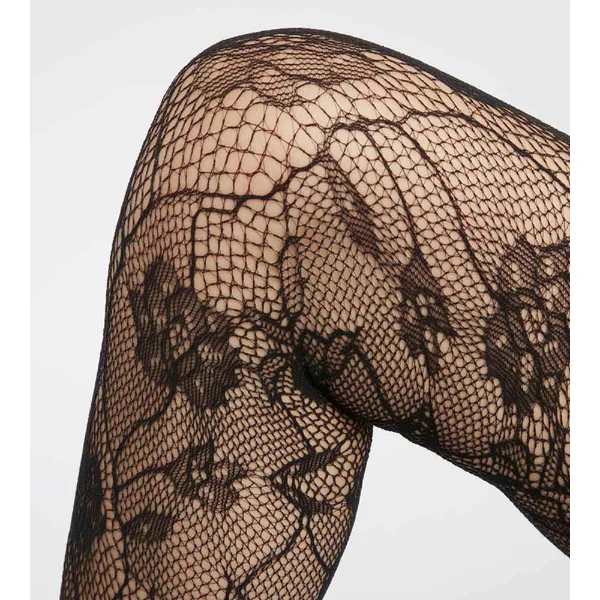 Collant femme en résille et dentelle florale Noir Dim Style