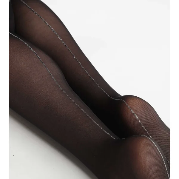 Collant transparent Noir avec bande de lurex argenté Dim Style