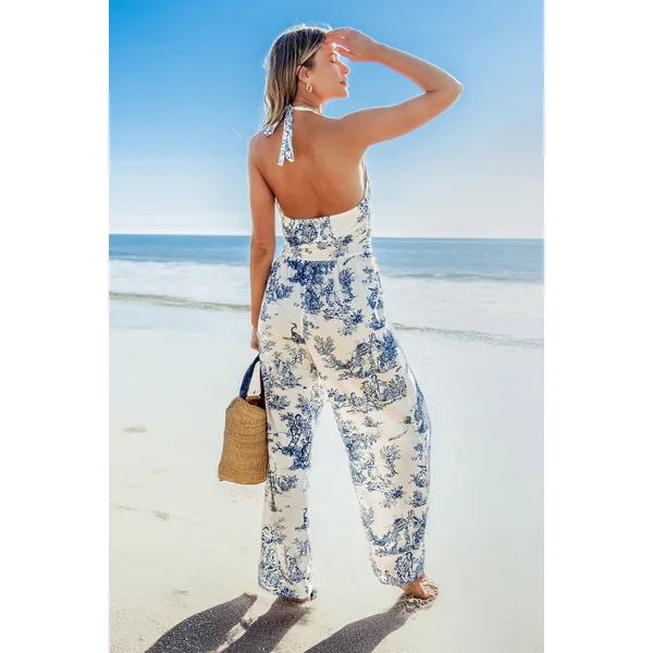 Combinaison avec col licou et jambes droites à imprimé toile