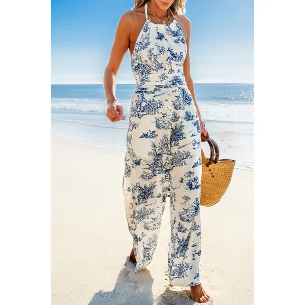 Combinaison avec col licou et jambes droites à imprimé toile
