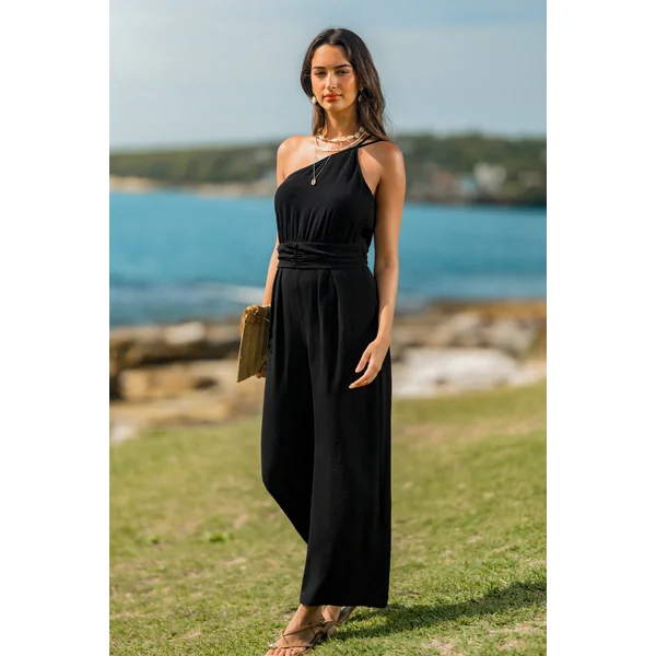 Combinaison noire col asymétrique jambe large