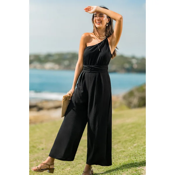 Combinaison noire col asymétrique jambe large