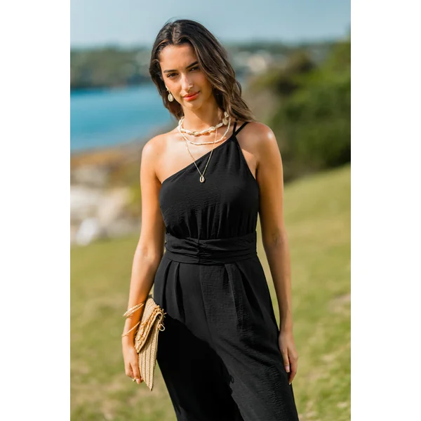 Combinaison noire col asymétrique jambe large