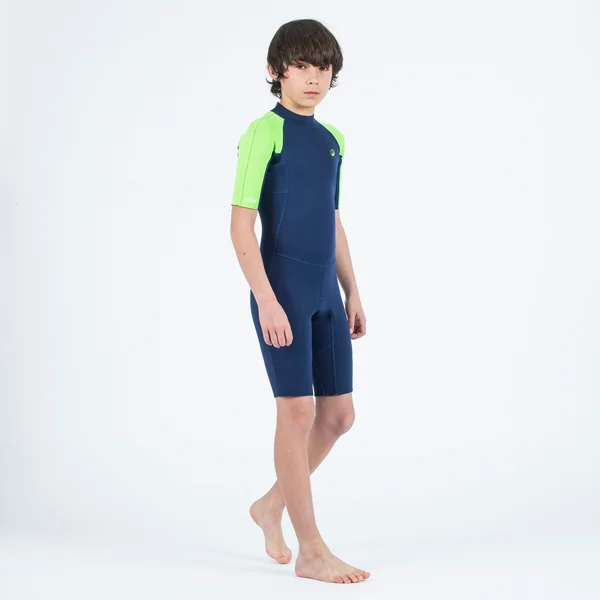 Combinaison surf shorty 1,5mm enfant - yulex 100 bleu vert