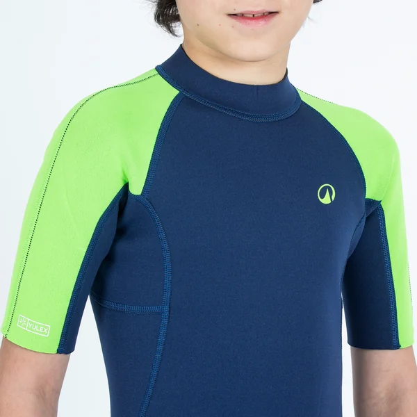 Combinaison surf shorty 1,5mm enfant - yulex 100 bleu vert