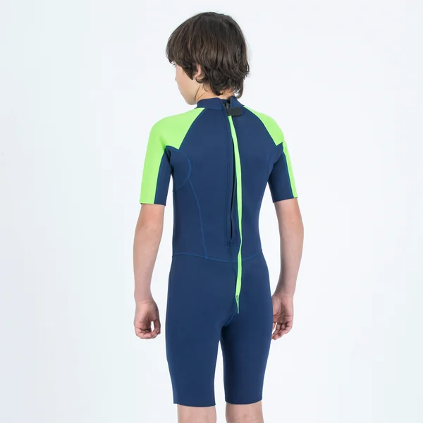 Combinaison surf shorty 1,5mm enfant - yulex 100 bleu vert