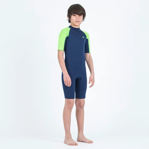 Combinaison surf shorty 1,5mm enfant - yulex 100 bleu vert