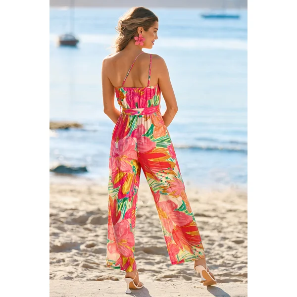 Combinaison tropicale tissée col asymétrique