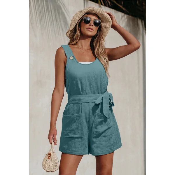 Combishort bleu col scoop sans manches