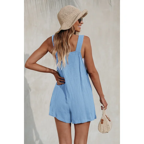 Combishort col scoop bleu jambe large sans manches