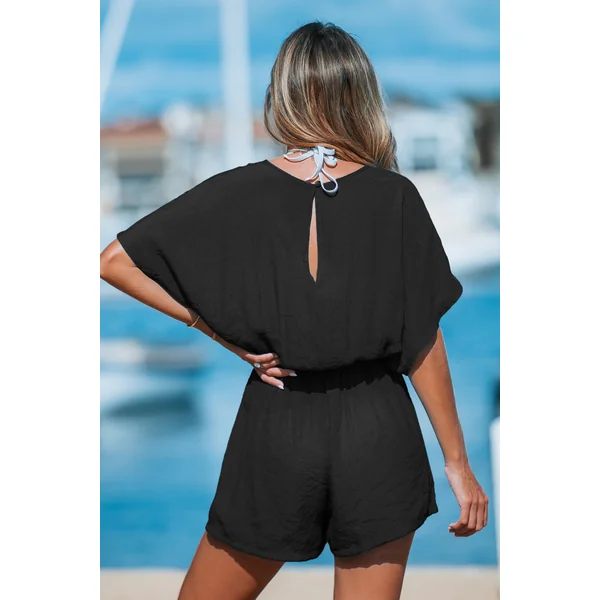 Combishort cover up à col plongeantes et glands noir