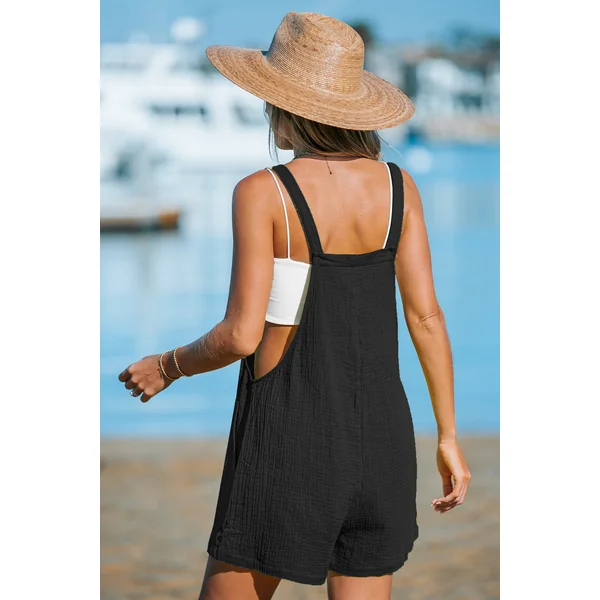 Combishort en pur coton sans manches à col carré noir